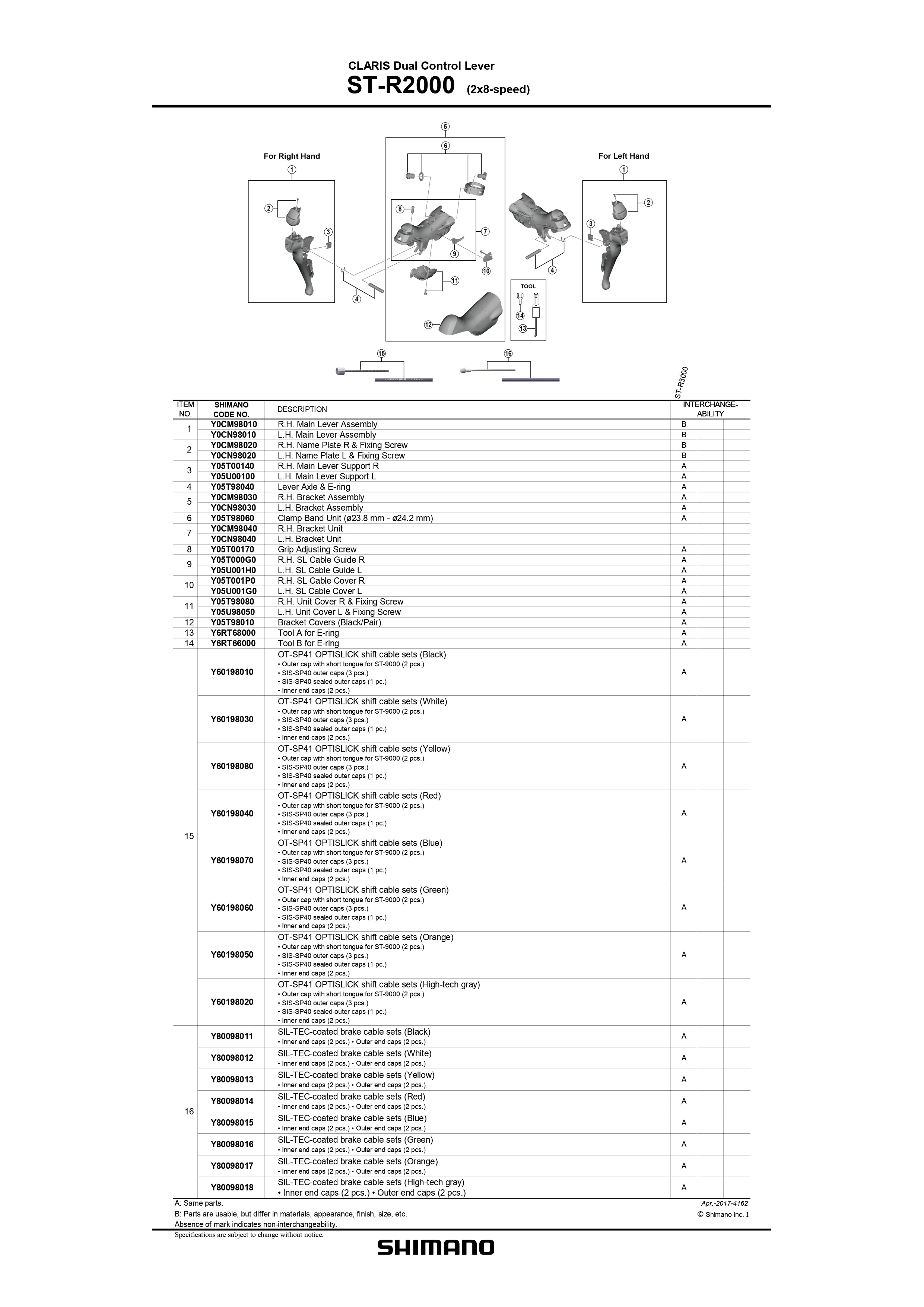 SHIMANO Claris ST-R2000 Dual Control Lever 2x8-Speed SL Cable Cover-Pit Crew Cycles