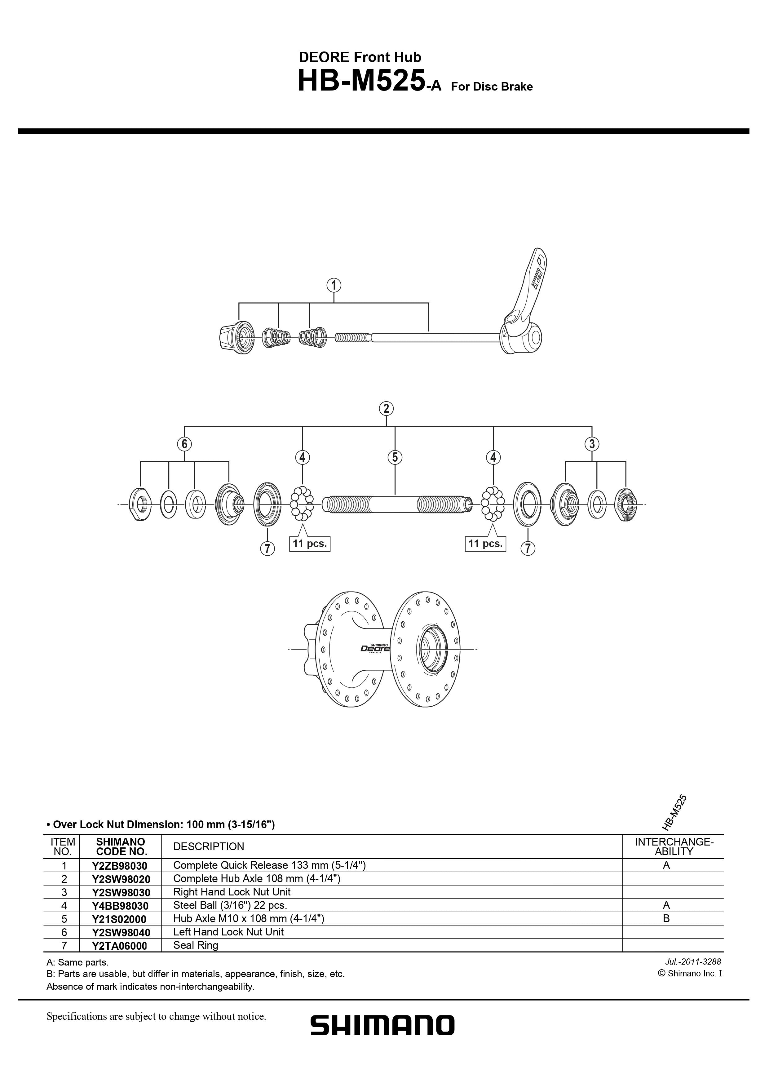 SHIMANO DEORE HB-M525-A Front Hub For Disc Brake Complete