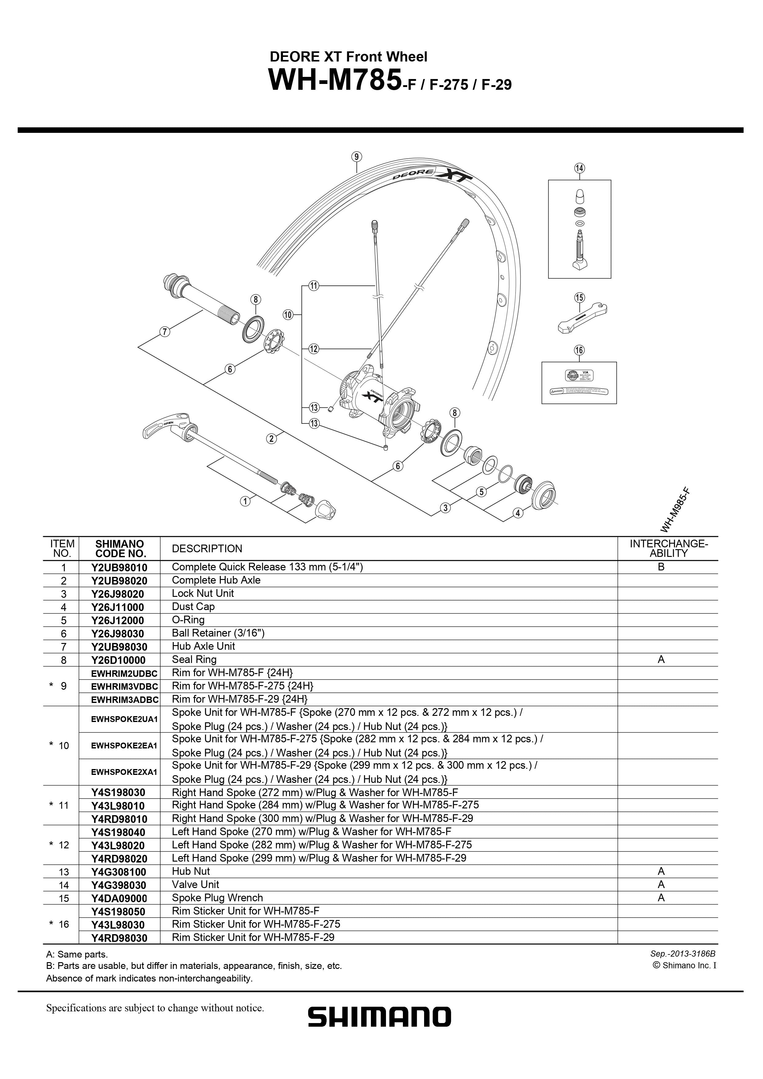 SHIMANO DEORE XT WH-M785-F-275 Front Wheel Left Hand Spoke 282mm with Plug and Washer - Y43L98020-Pit Crew Cycles