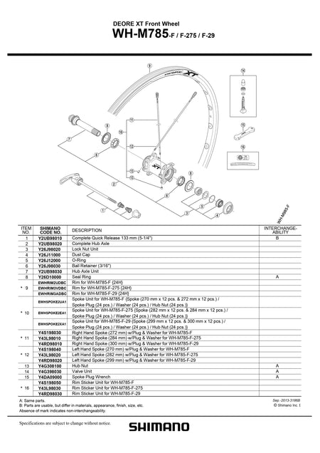 SHIMANO DEORE XT WH-M785-F-275 Front Wheel Left Hand Spoke 282mm with Plug and Washer - Y43L98020-Pit Crew Cycles