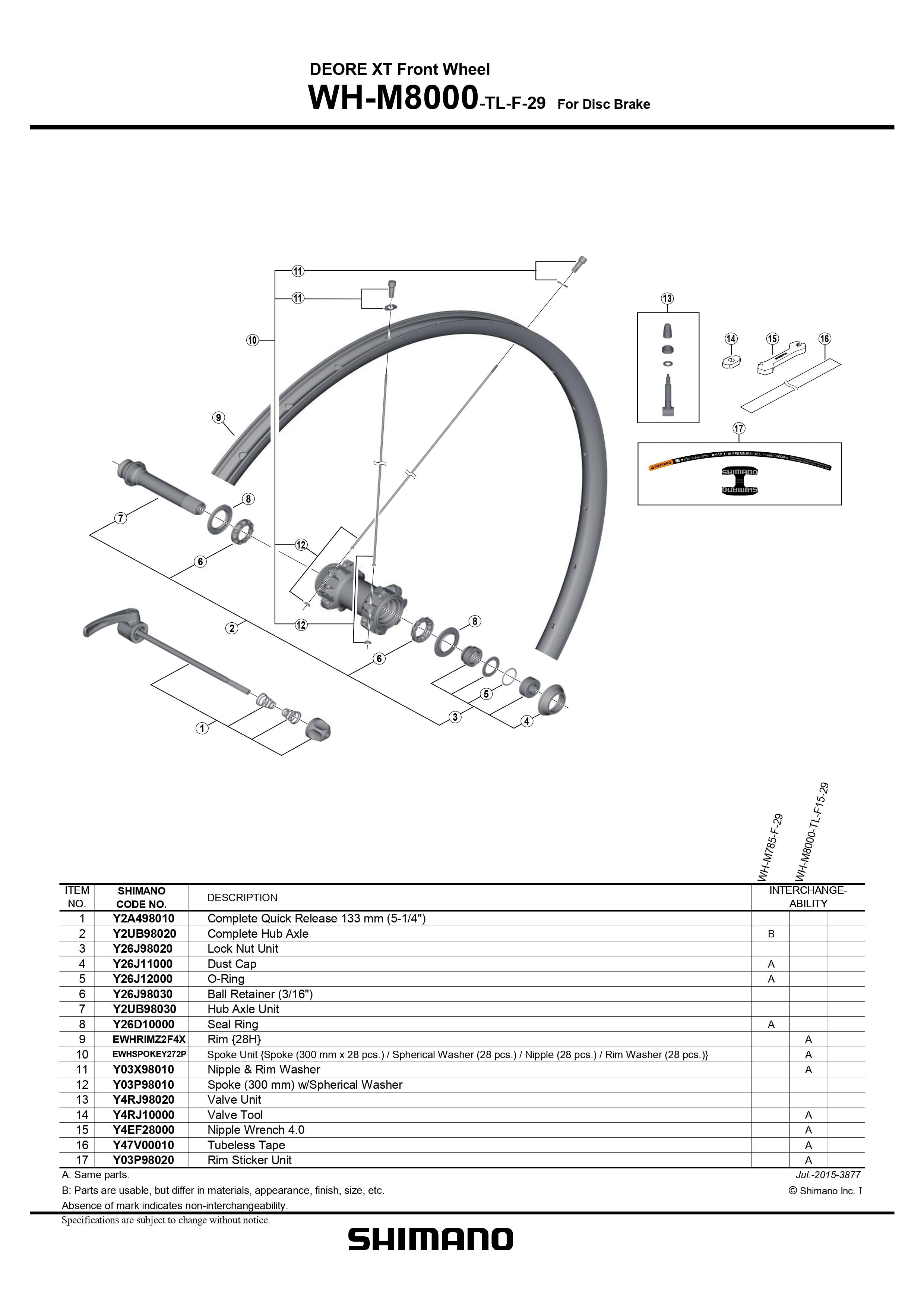 SHIMANO DEORE XT WH-M8000-TL-F-29 Front Wheel For Disc Brake Spoke 300mm with Spherical Washer - Y03P98010-Pit Crew Cycles