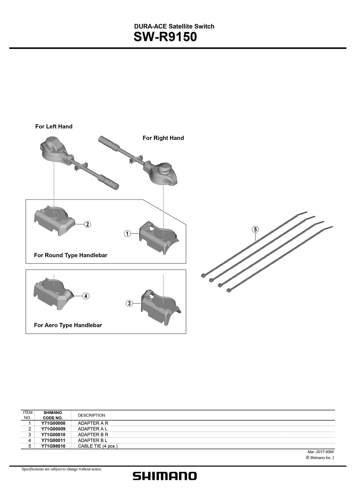 SHIMANO DURA-ACE SW-R9150 Satellite Switch Adapter A Right - Y71G00008-Pit Crew Cycles