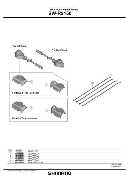 SHIMANO DURA-ACE SW-R9150 Satellite Switch Adapter A Right - Y71G00008-Pit Crew Cycles