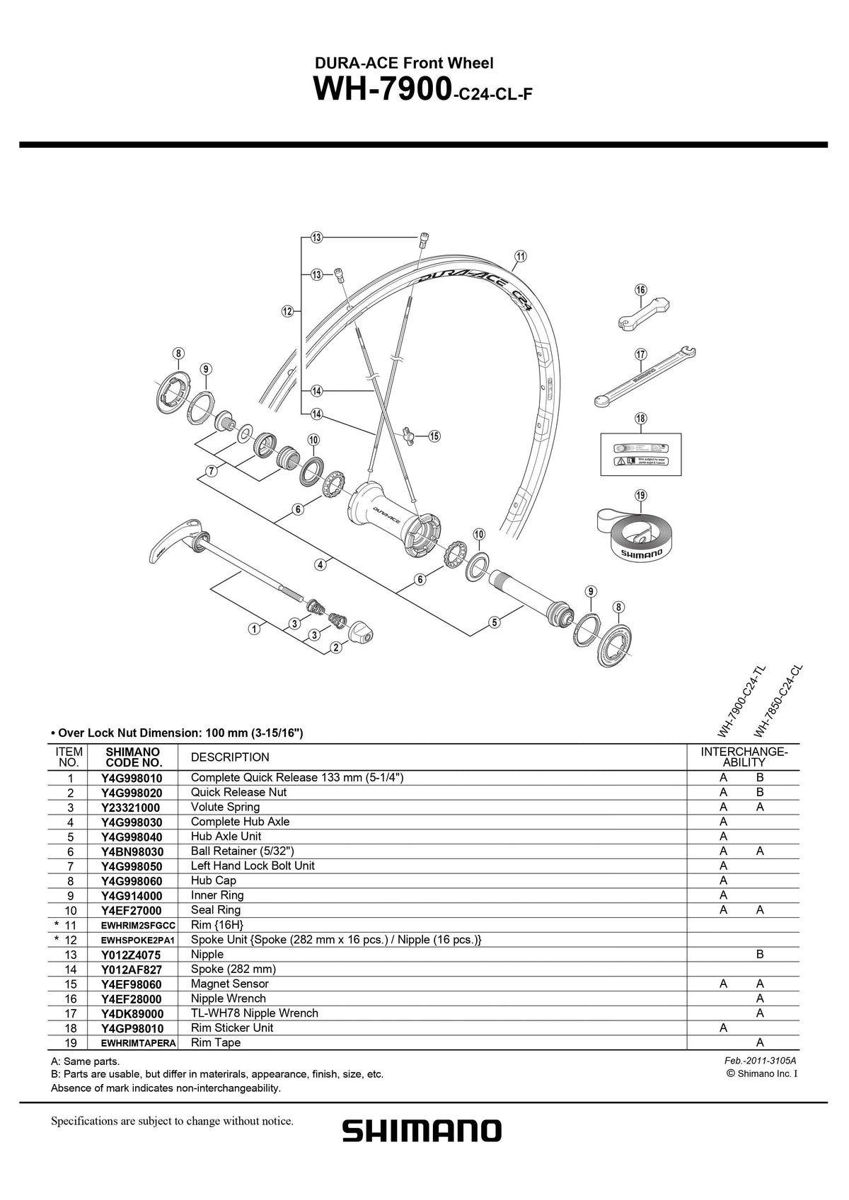 SHIMANO DURA-ACE WH-7900-C24-CL-F Front Wheel Spoke 282mm - Y012AF827-Pit Crew Cycles