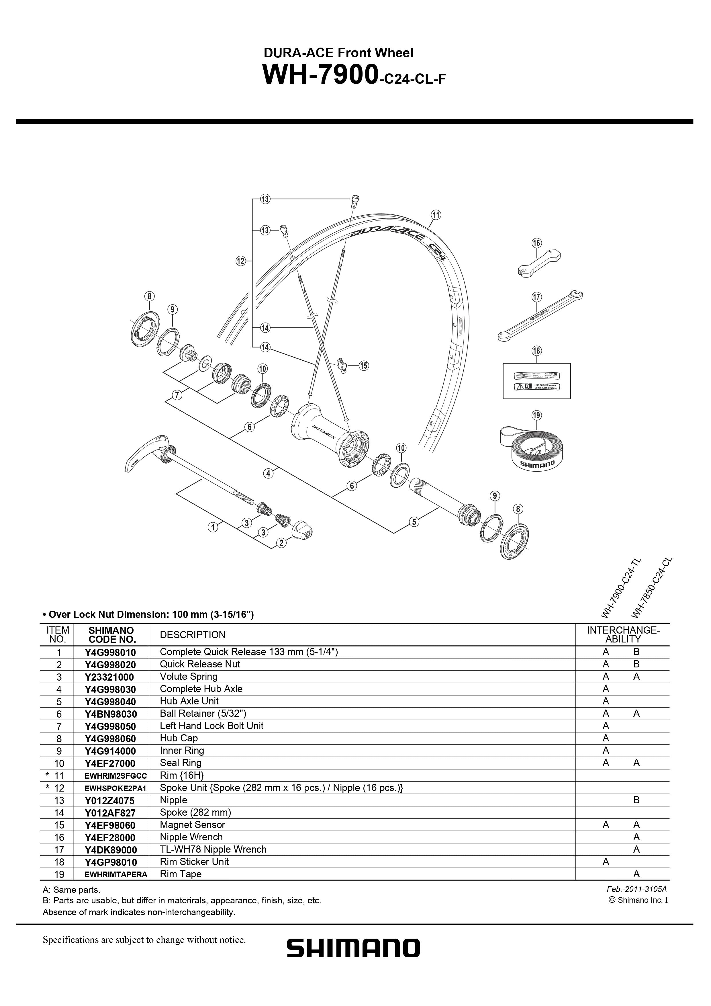 SHIMANO DURA-ACE WH-7900-C24-CL-F Front Wheel Spoke 282mm - Y012AF827-Pit Crew Cycles