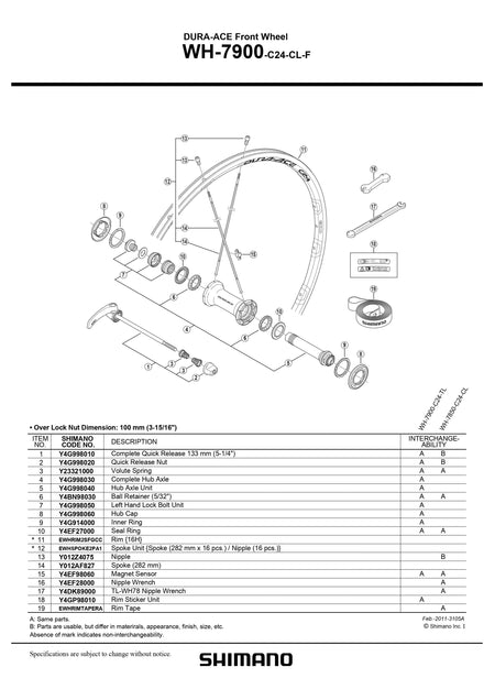 SHIMANO DURA-ACE WH-7900-C24-CL-F Front Wheel Spoke 282mm - Y012AF827-Pit Crew Cycles