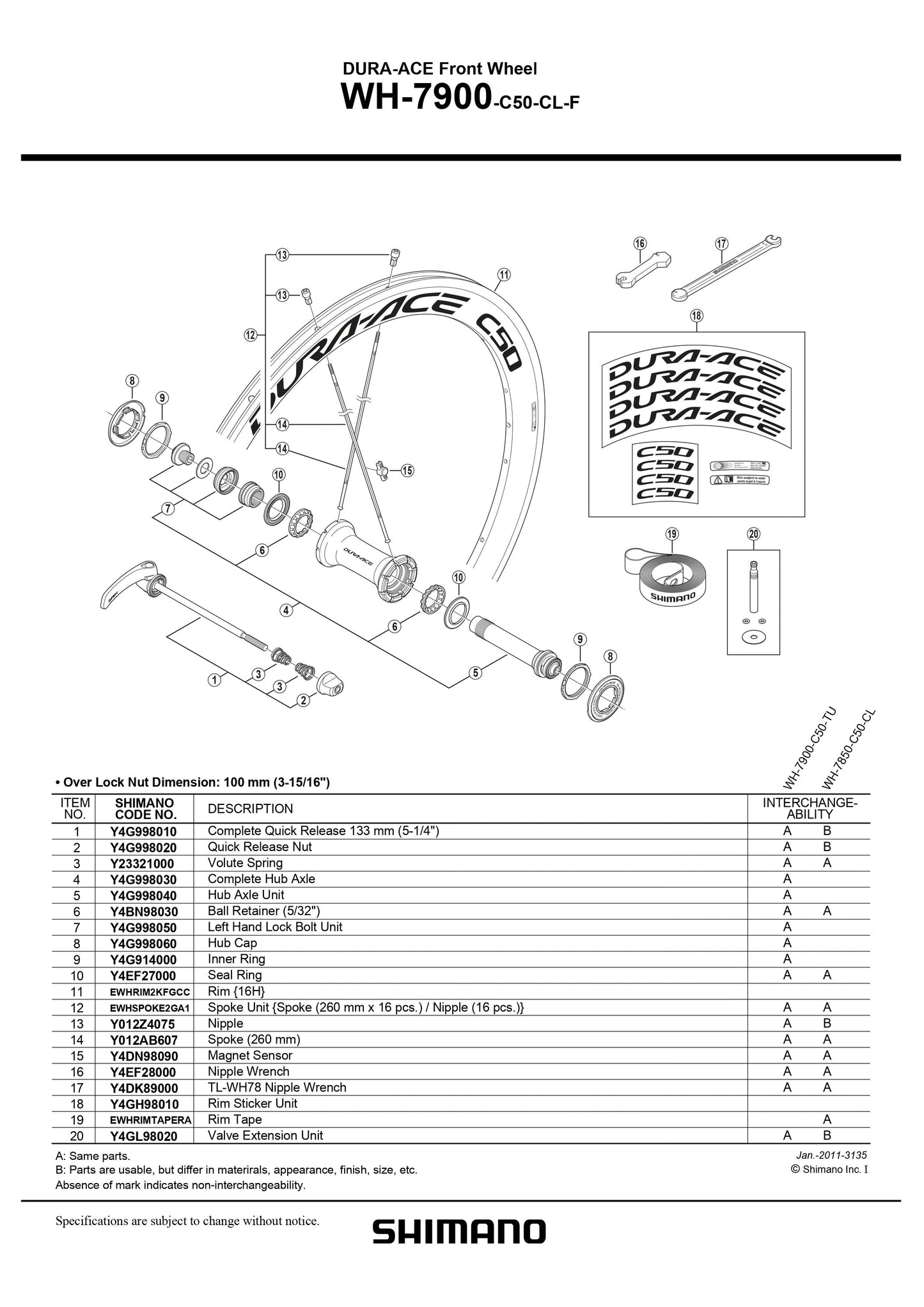 SHIMANO DURA-ACE WH-7900-C50-CL Rim Sticker Unit - Y4GH98010-Pit Crew Cycles