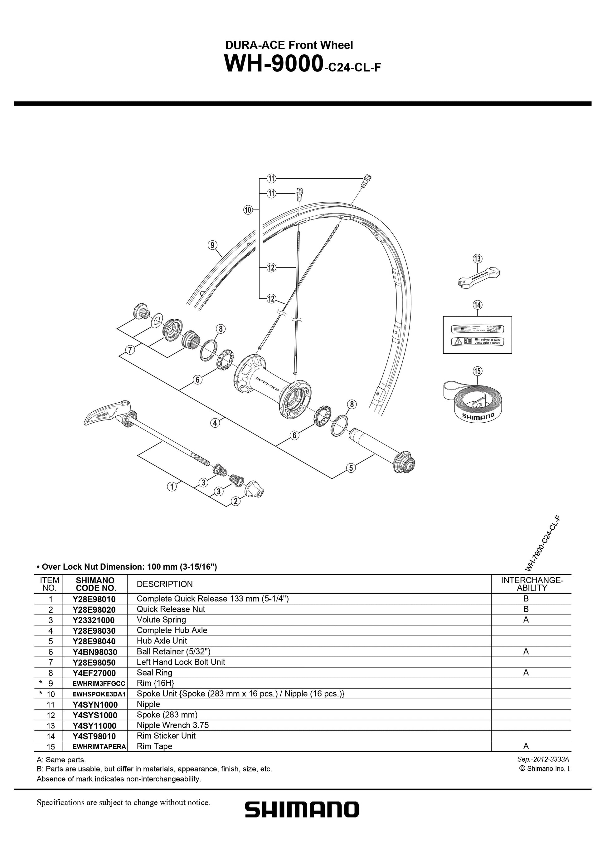 SHIMANO DURA-ACE WH-9000-C24-CL-F Front Wheel Spoke Kit 283mm x 16 pcs. Nipple 16 pcs. - EWHSPOKE3DA1-Pit Crew Cycles