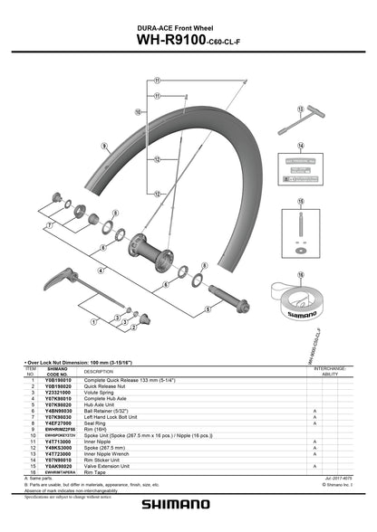 SHIMANO DURA-ACE WH-R9100-C60-CL-F Front Wheel Spoke Kit 267.5mm x 16 pcs. Nipple 16 pcs. - EWHSPOKEY272V-Pit Crew Cycles