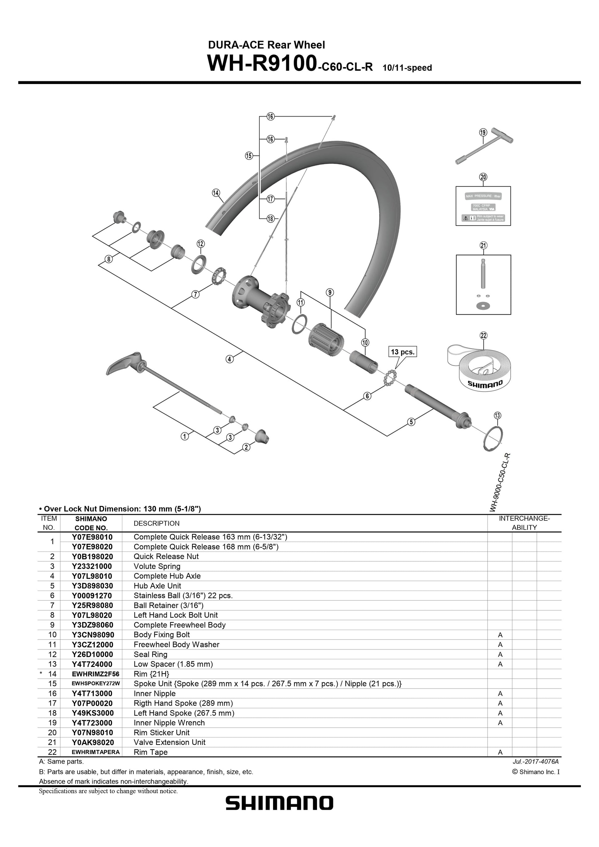 SHIMANO DURA-ACE WH-R9100-C60-CL-R Rear Wheel Spoke Kit 289mm x 14 pcs. 267.5mm x 7 pcs. Nipple 21 pcs. - 10/11-speed - EWHSPOKEY272W-Pit Crew Cycles