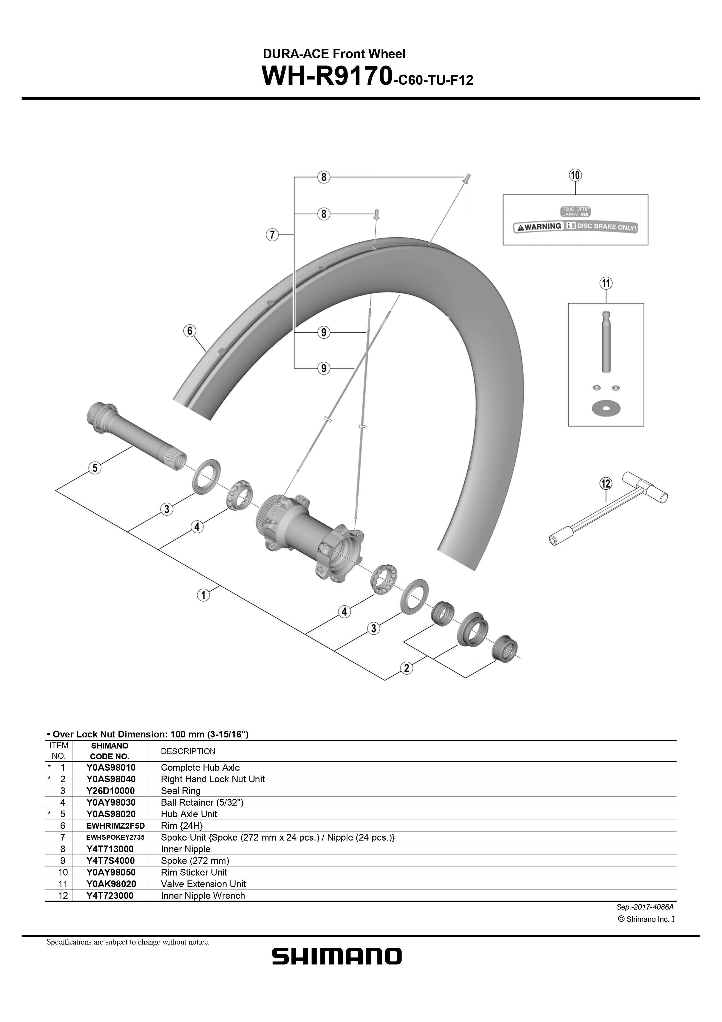SHIMANO DURA-ACE WH-R9170-C60-TU-F12 Front Wheel Spoke Kit 272mm x 24 pcs. Nipple 24 pcs. - EWHSPOKEY2735-Pit Crew Cycles