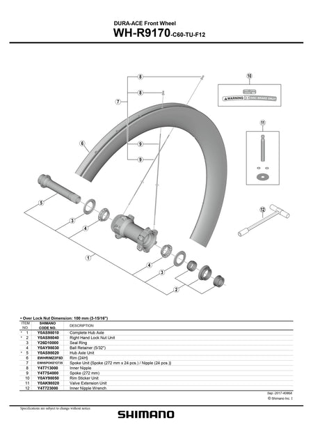 SHIMANO DURA-ACE WH-R9170-C60-TU-F12 Front Wheel Spoke Kit 272mm x 24 pcs. Nipple 24 pcs. - EWHSPOKEY2735-Pit Crew Cycles