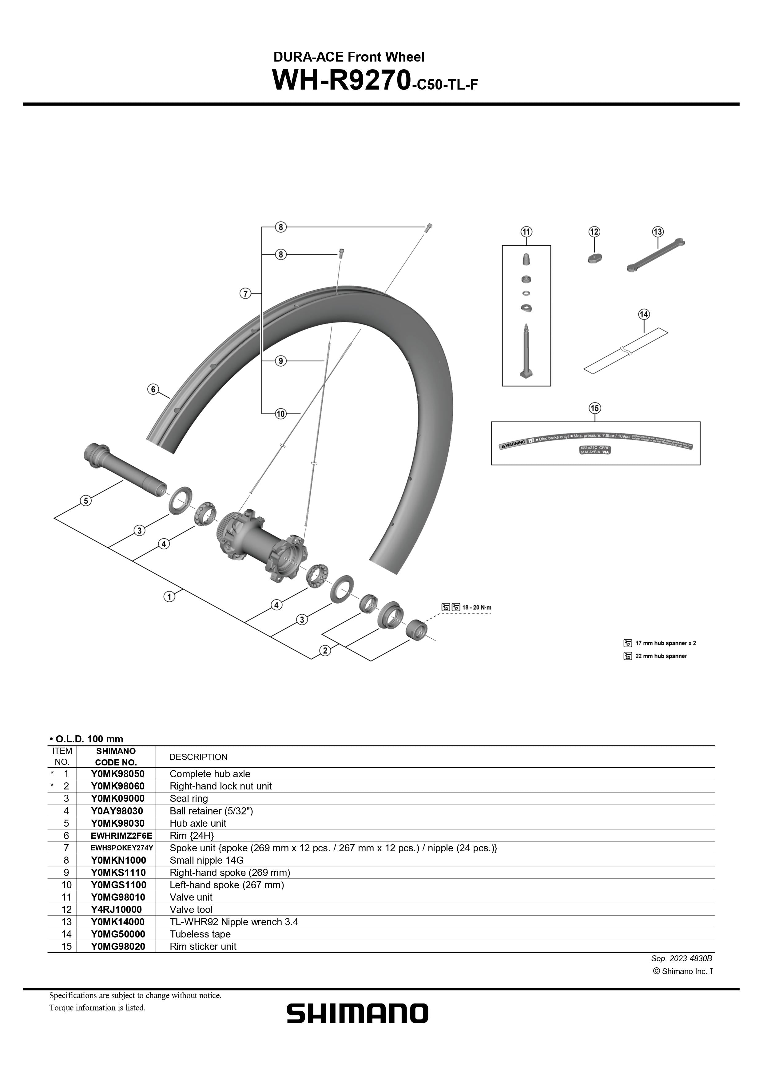 SHIMANO DURA-ACE WH-R9270-C50-TL-F Front Wheel Tubeless tape