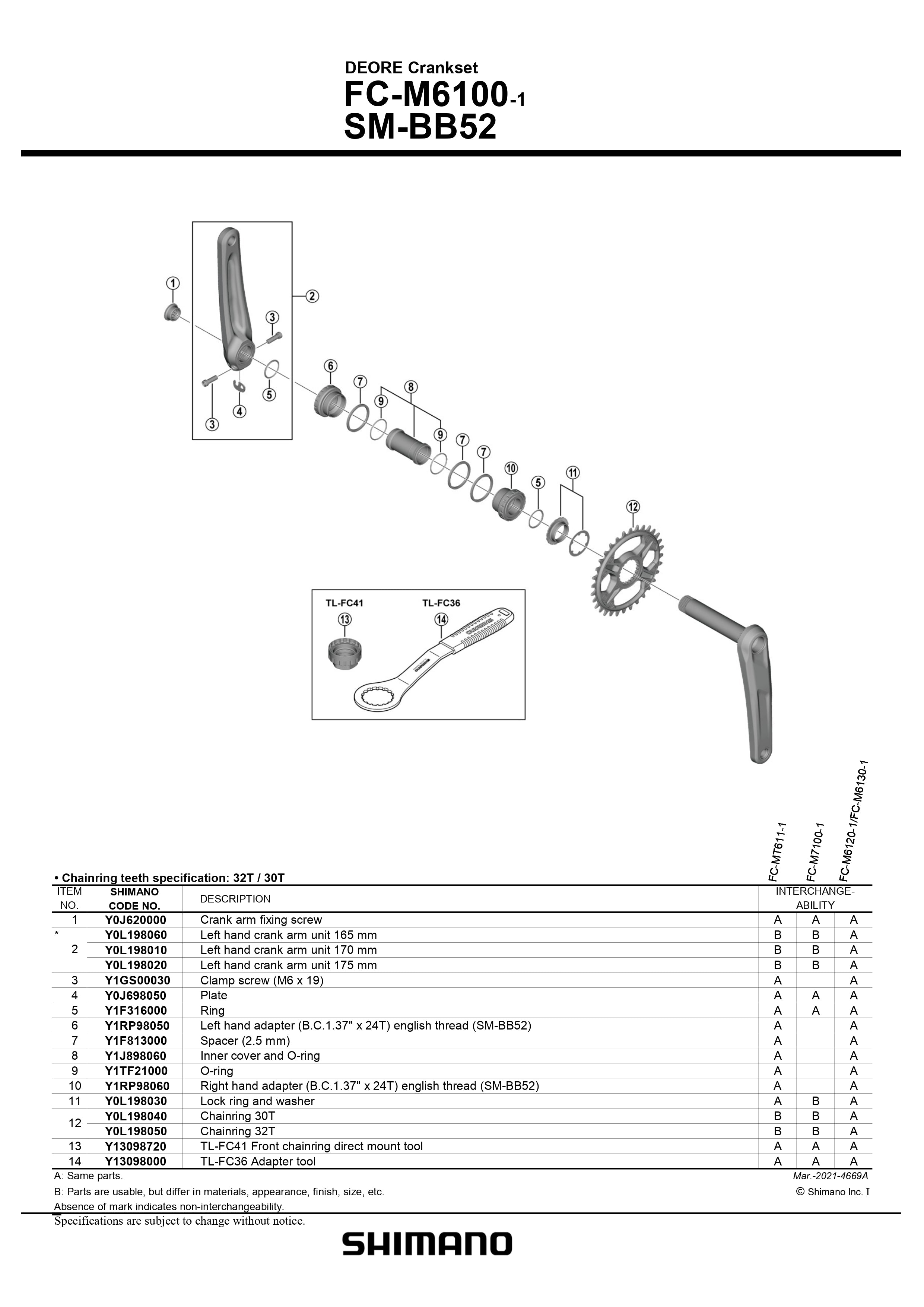 Bras De Manivelle Gauche Shimano FC-M6100-1 - Pièce De Rechange Authentique - 170 Mm, Noir - 8