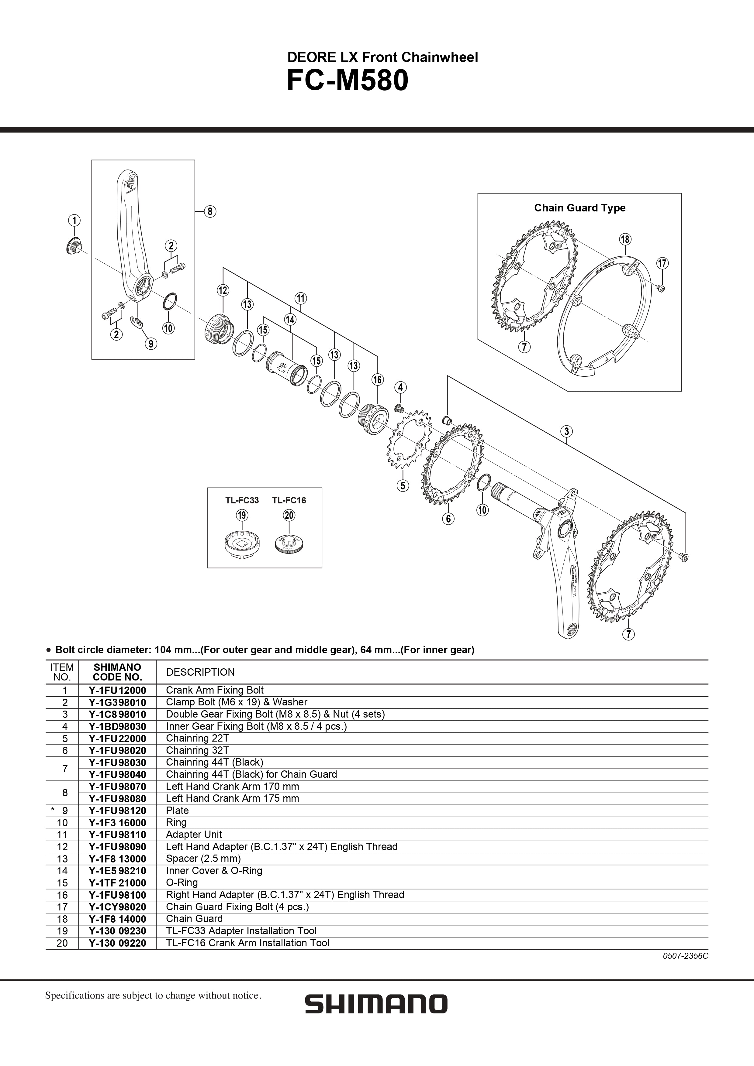 SHIMANO Deore LX FC-M580 Front Chainwheel Hollowtech II Left Arm Safety Plate-Pit Crew Cycles