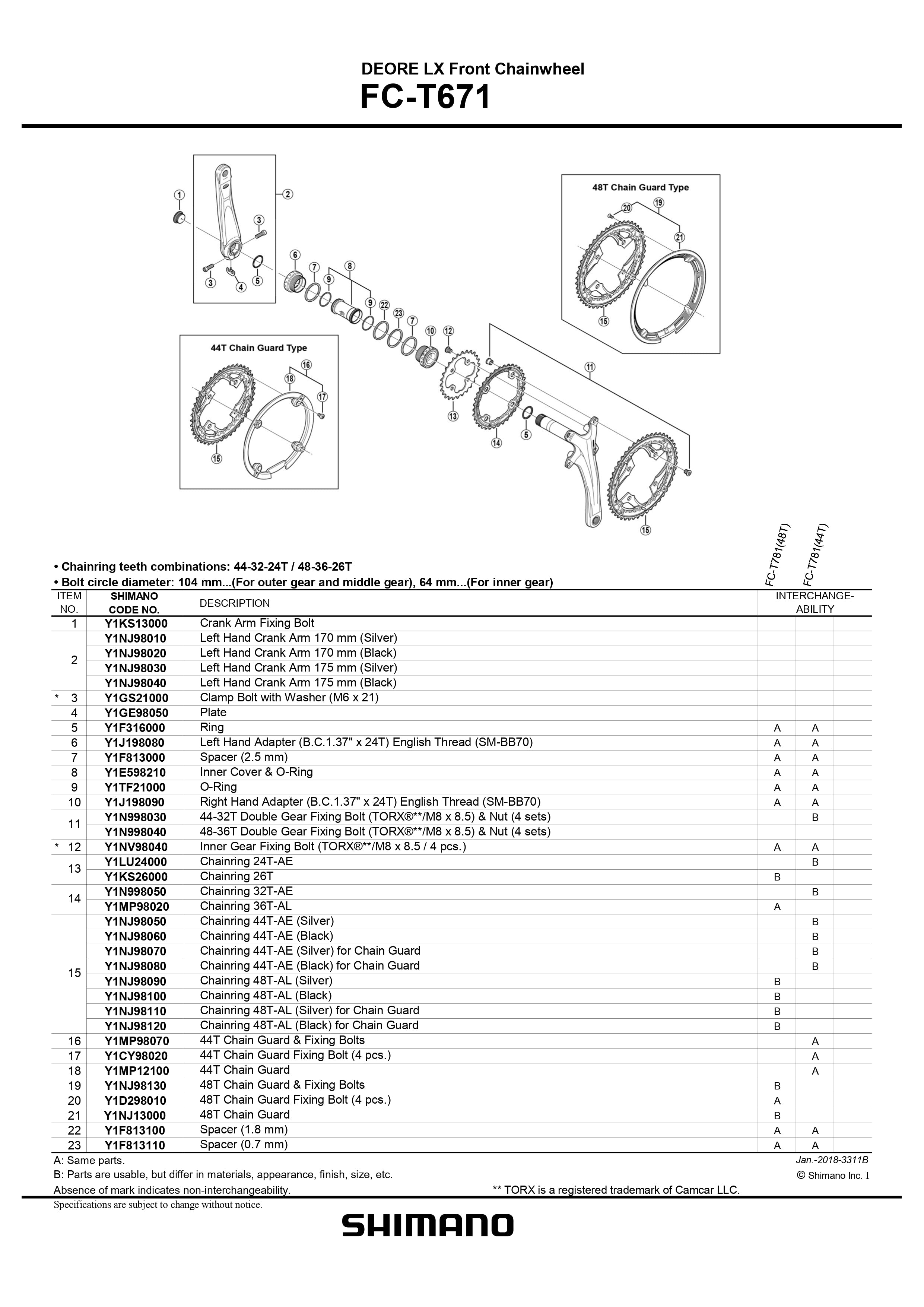 SHIMANO Deore LX FC-T671 Front Chainwheel Triple Chainring 36T-AL - Y1MP98020-Pit Crew Cycles