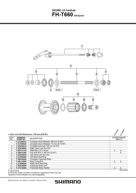 SHIMANO Deore LX FH-T660 Freehub 8/9-Speed Freewheel Body Unit - Y3D698050-Pit Crew Cycles