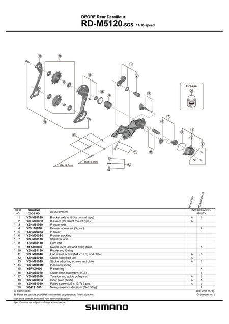SHIMANO Deore RD-M5120-SGS Long Cage Rear Derailleur 11/10-Speed Stabilizer Unit - Y3HM98100-Pit Crew Cycles