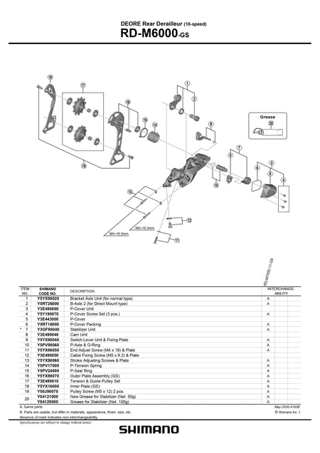 SHIMANO Deore RD-M6000 Rear Derailleur GS/SGS 10-Speed Tension and Guide Pulley Set-Pit Crew Cycles