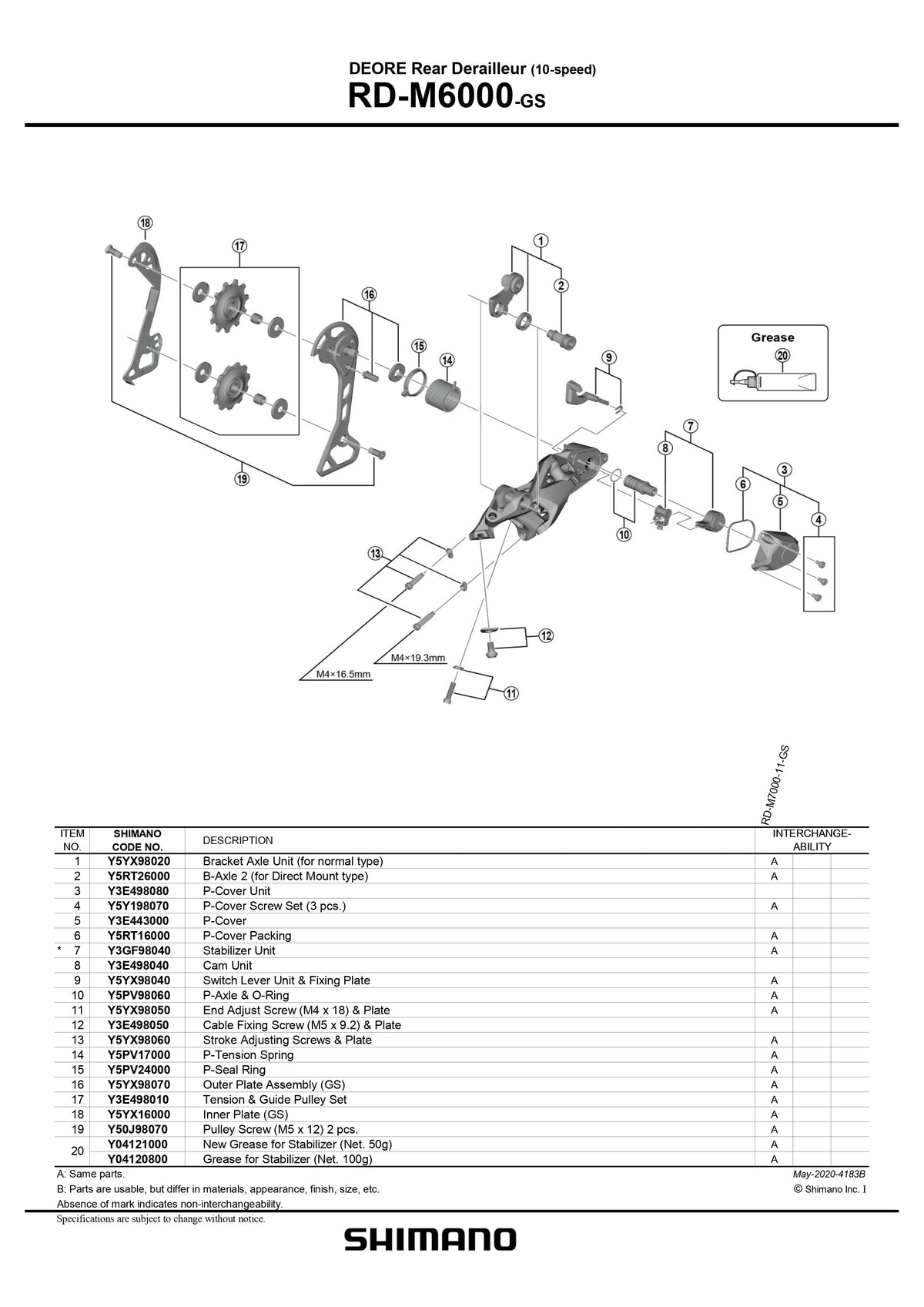 SHIMANO Deore Rear Derailleur 10-speed Cam Unit and Stabilizer Parts-Pit Crew Cycles