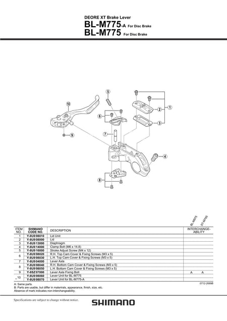 SHIMANO Deore XT BL-M775 Disc Brake Lever Bottom Cam Cover and Fixing Screws M3 x 5-Pit Crew Cycles
