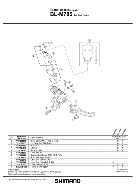 SHIMANO Deore XT BL-M785 Disc Brake Lever Clamp Bolt (M5 x 18) - Y8VC10000-Pit Crew Cycles