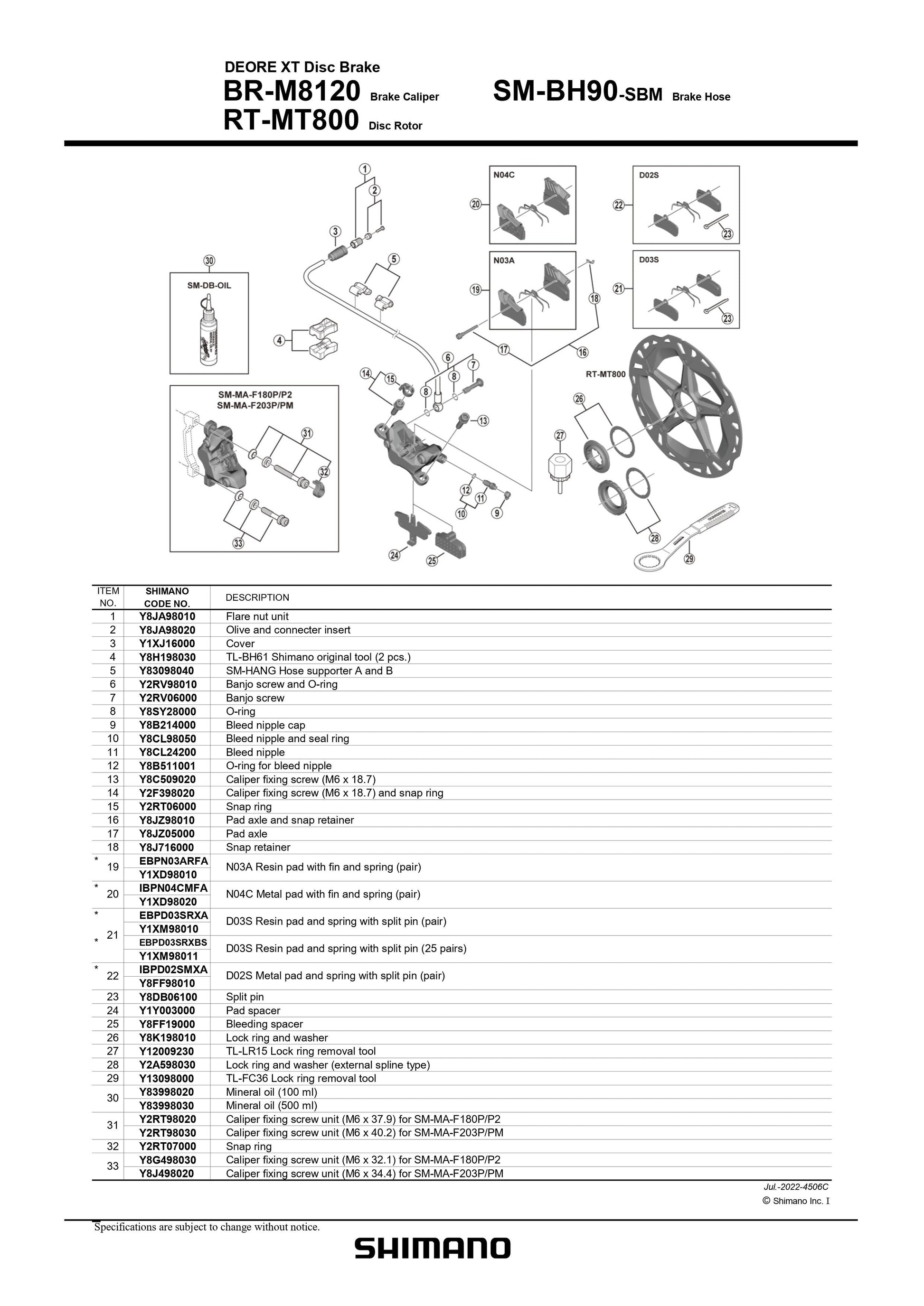 SHIMANO Deore XT BR-M8120 Disc Brake Caliper Banjo Screw and O-ring 4-Piston - Y2RV98010-Pit Crew Cycles