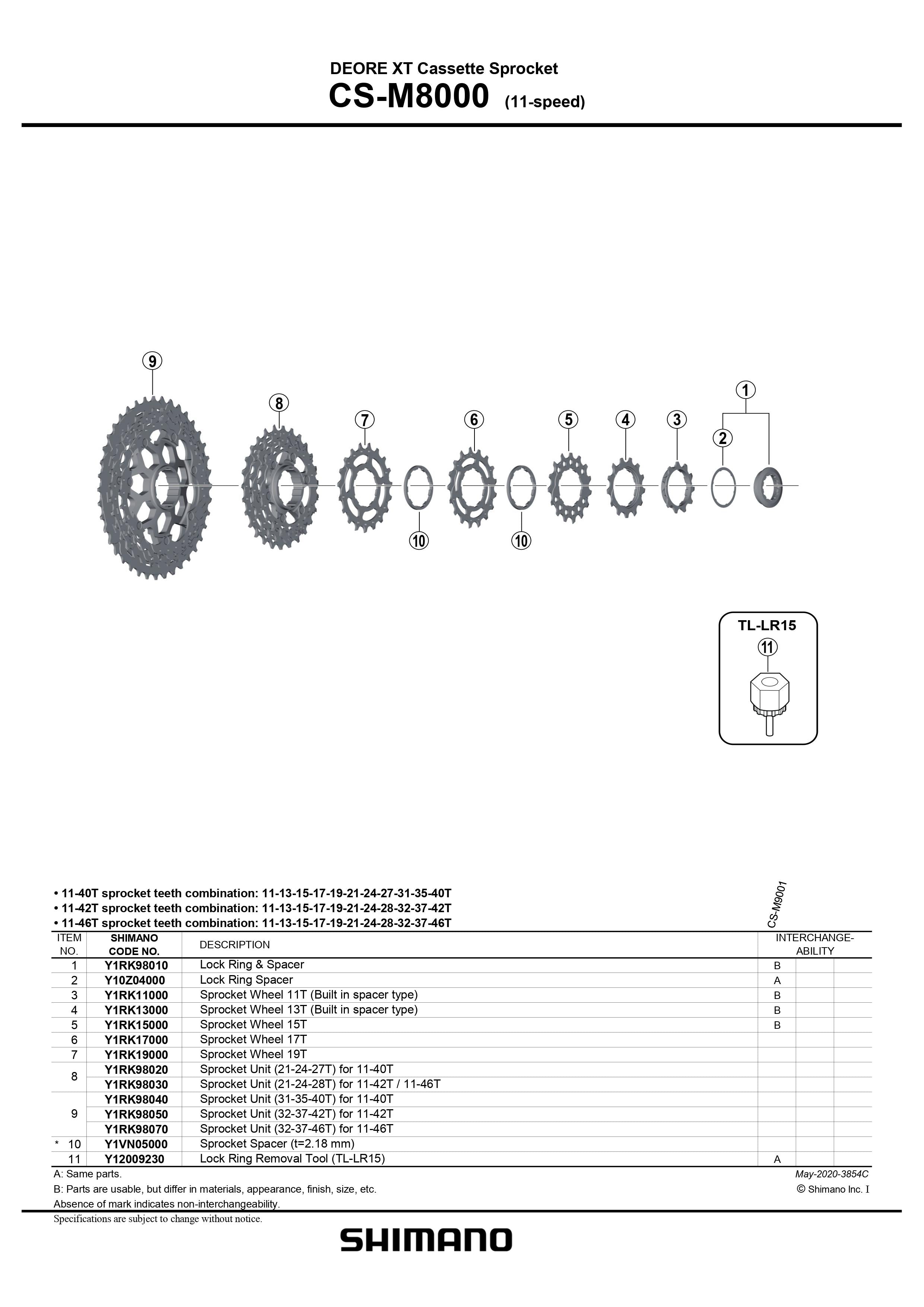SHIMANO Deore XT CS-M8000 Cassette Sprocket Lock Ring and Spacer - (11-Speed) - Y1RK98010-Pit Crew Cycles