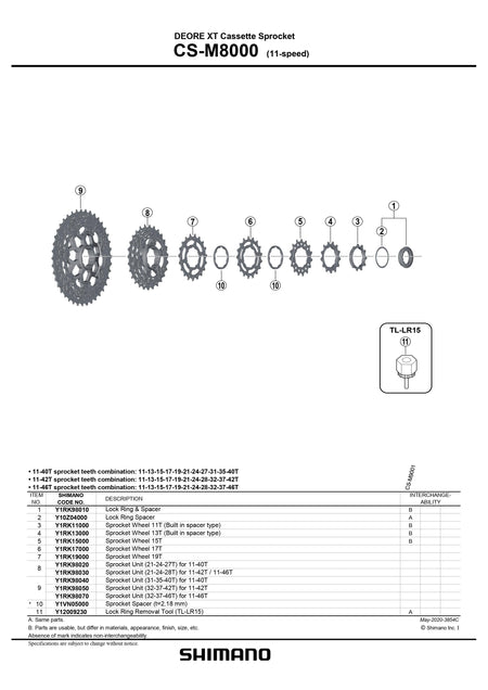 SHIMANO Deore XT CS-M8000 Cassette Sprocket Lock Ring and Spacer - (11-Speed) - Y1RK98010-Pit Crew Cycles