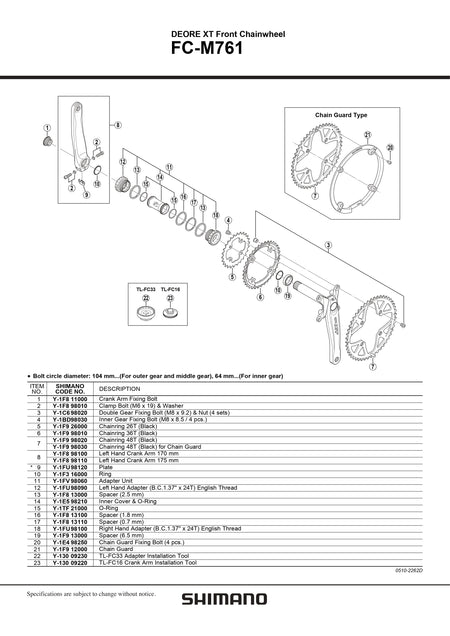 SHIMANO Deore XT FC-M761 Front Chainwheel 9 Speed Chainring 26T - Y1F926000-Pit Crew Cycles
