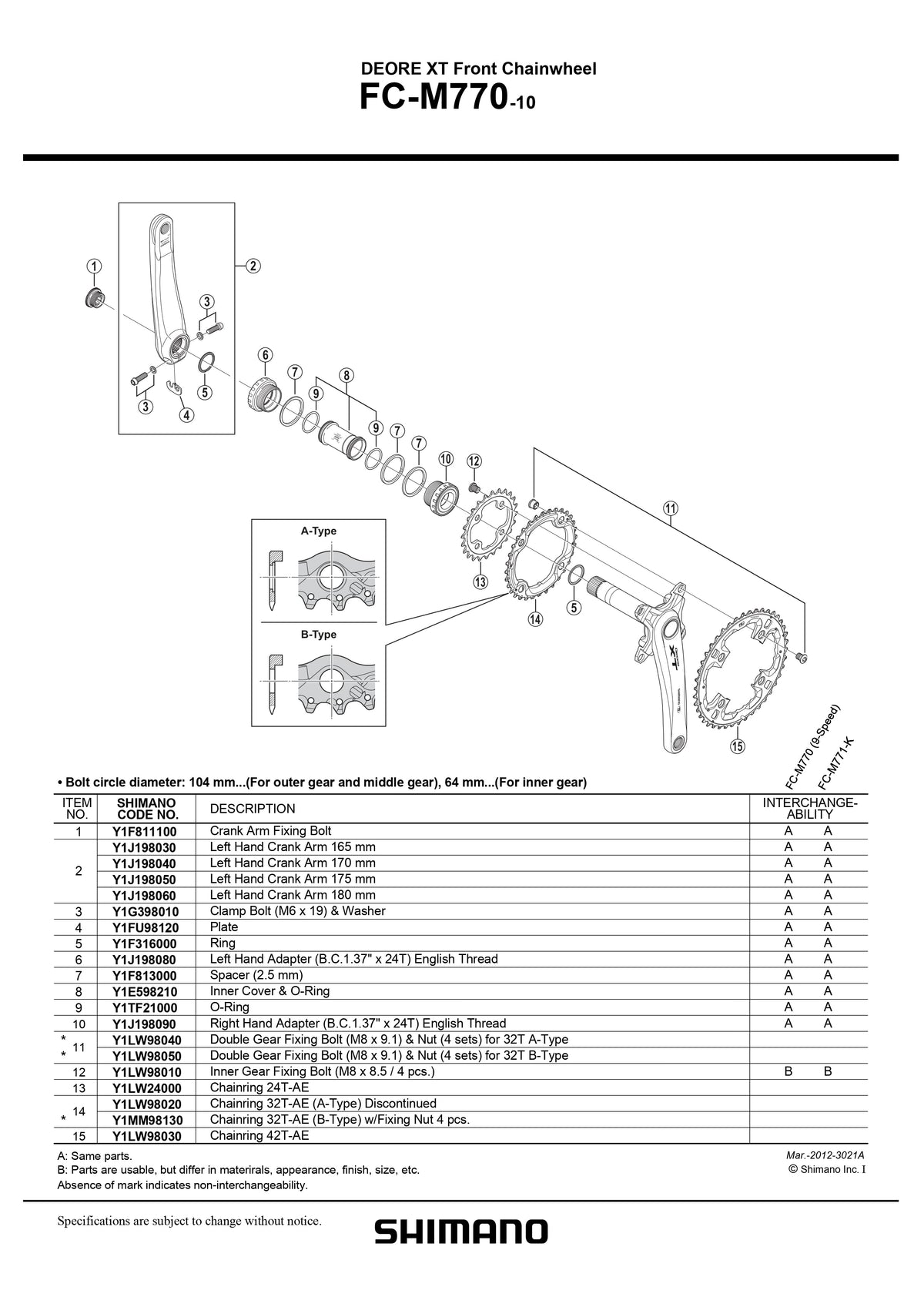 SHIMANO Deore XT FC-M770-10 Inner Gear Fixing Bolt Set - M8 x 8.5mm - Y1LW98010-Pit Crew Cycles