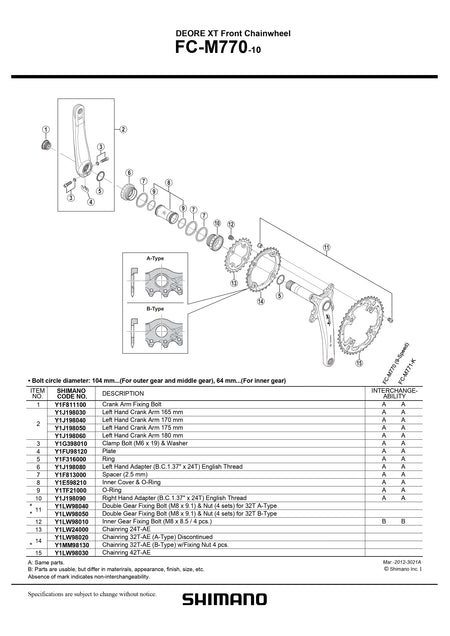 SHIMANO Deore XT FC-M780 Front Chainwheel 10-Speed Chainring-Pit Crew Cycles