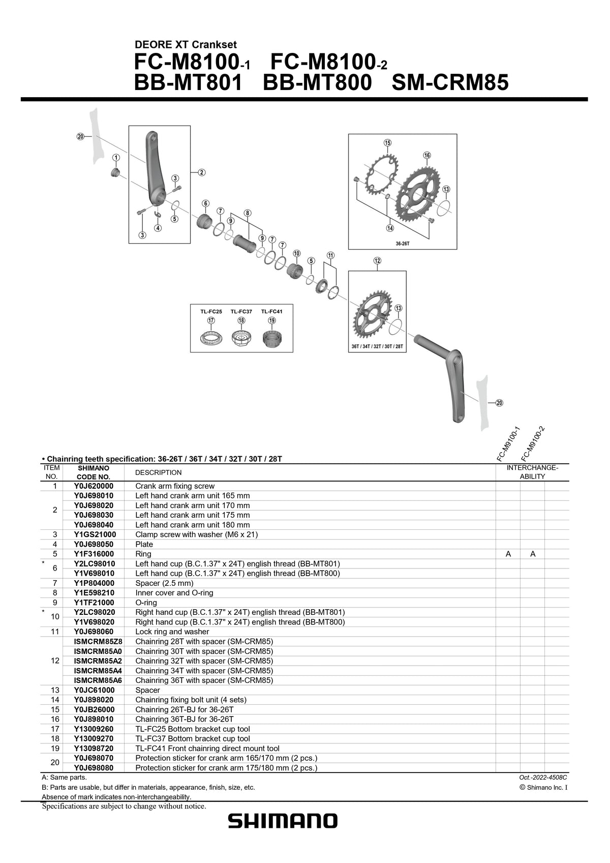 SHIMANO Deore XT FC-M8100 Crankset Crank Arm Fixing Screw - Y0J620000-Pit Crew Cycles