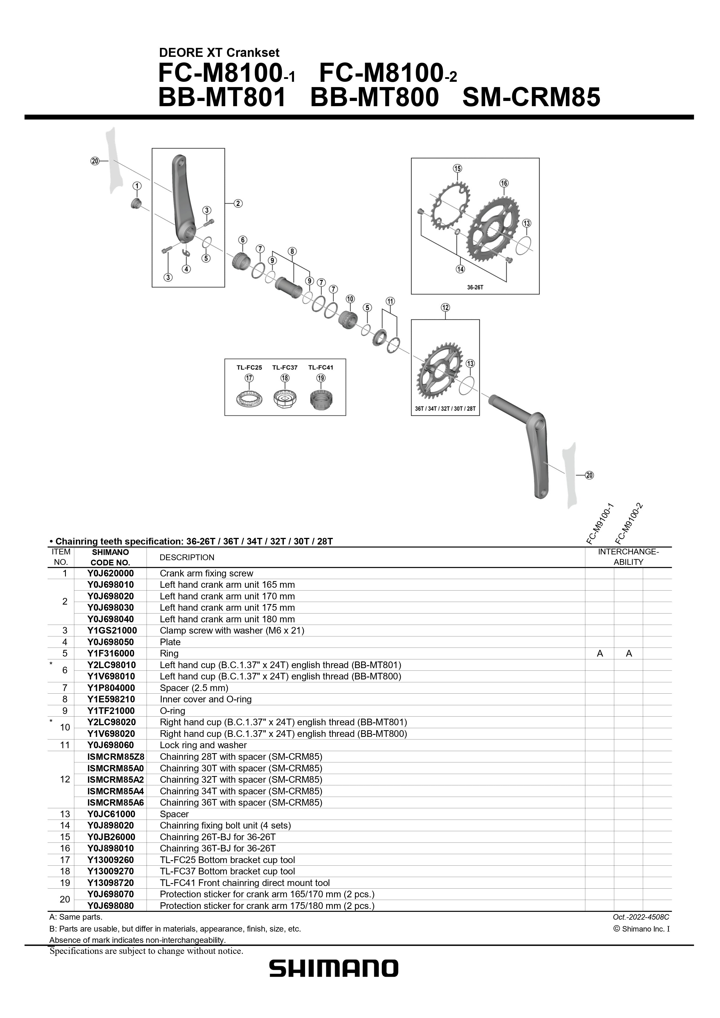 SHIMANO Deore XT FC-M8100 Crankset Crank Arm Fixing Screw - Y0J620000-Pit Crew Cycles