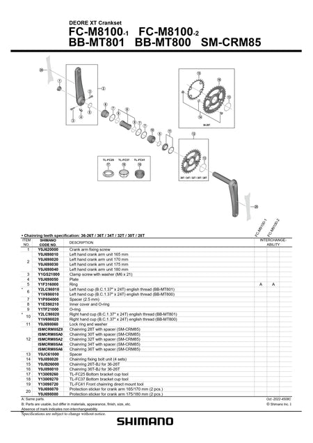 SHIMANO Deore XT FC-M8100 Crankset Crank Arm Fixing Screw - Y0J620000-Pit Crew Cycles