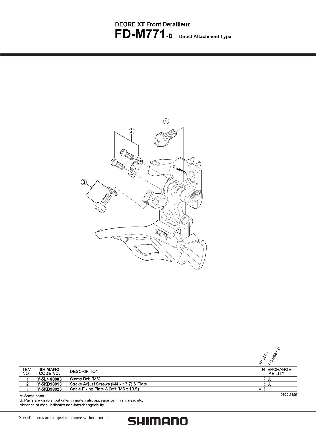 SHIMANO Deore XT FD-M771-10-10D Front Derailleur 10-Speed Direct Attachment Type Small Parts-Pit Crew Cycles