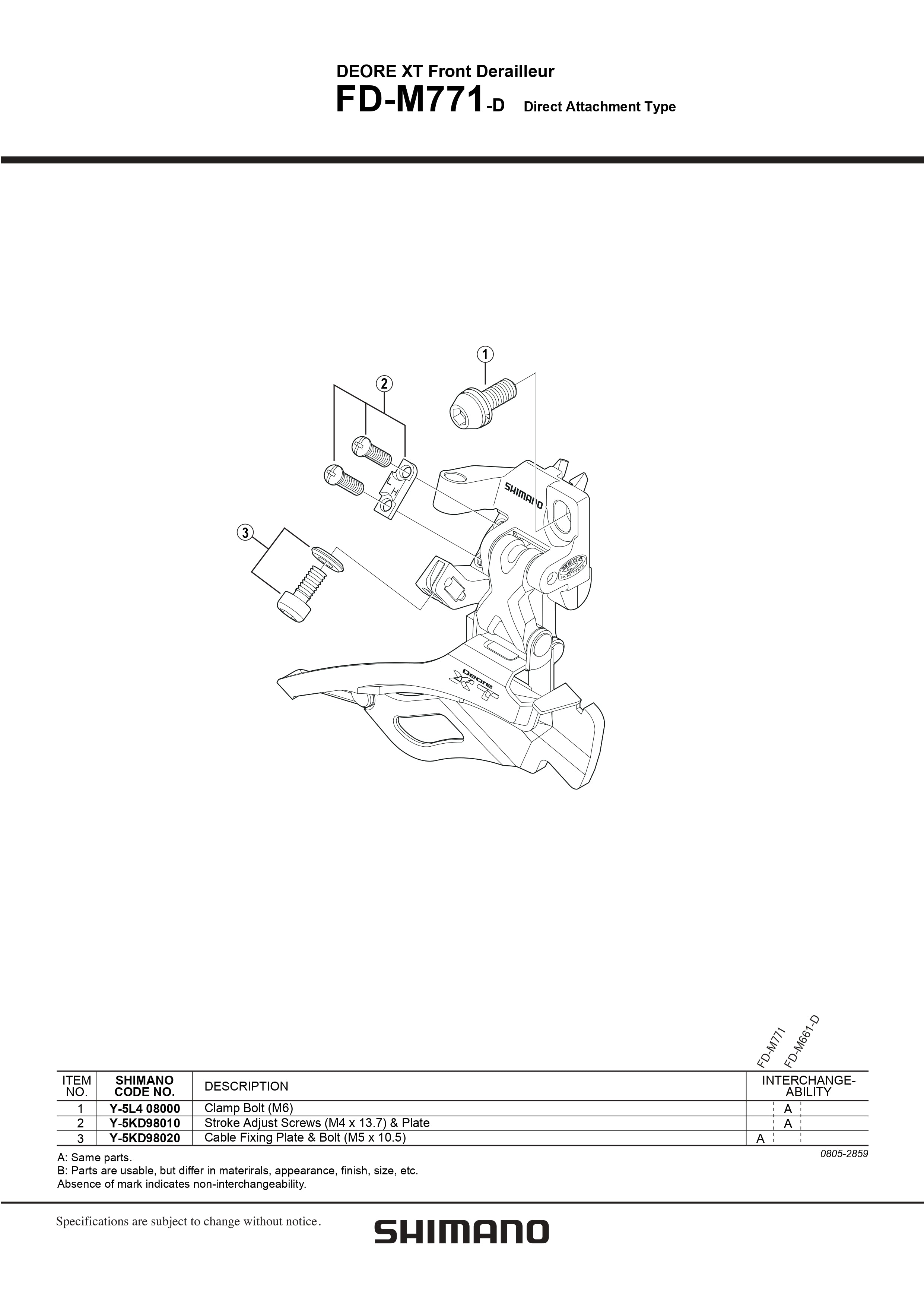 SHIMANO Deore XT FD-M771-10-10D Front Derailleur 10-Speed Direct Attachment Type Small Parts-Pit Crew Cycles