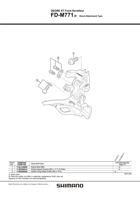 SHIMANO Deore XT FD-M771-10-10D Front Derailleur 10-Speed Direct Attachment Type Small Parts-Pit Crew Cycles