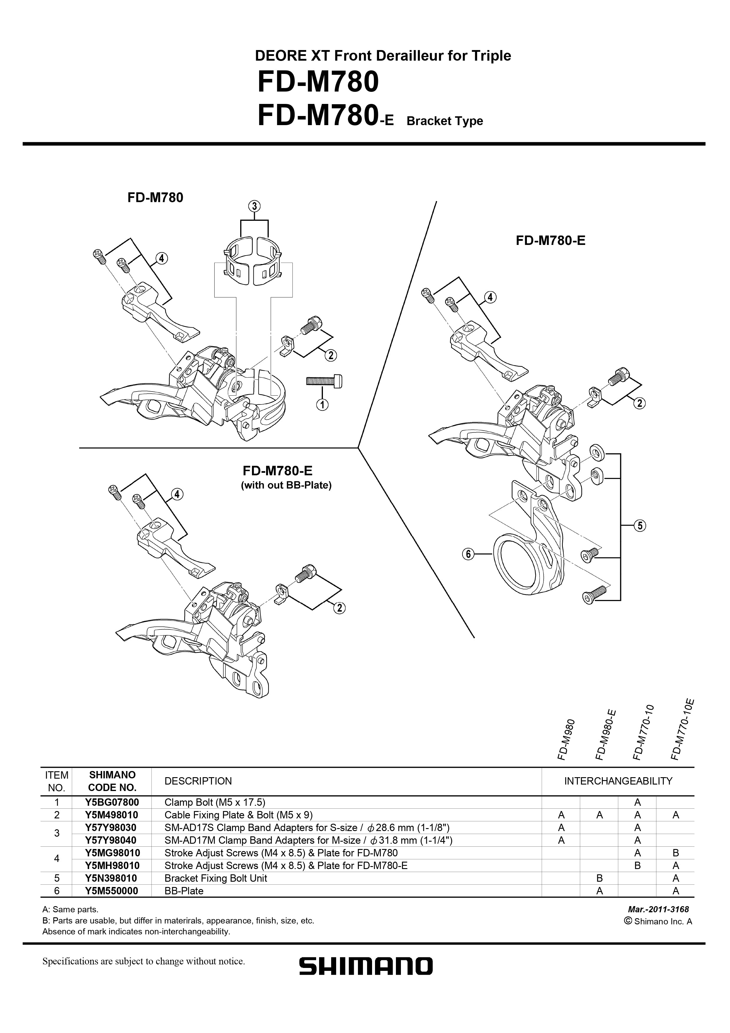 SHIMANO Deore XT FD-M780-E Front Derailleur Bracket Fixing Bolt Unit - Y5N398010-Pit Crew Cycles