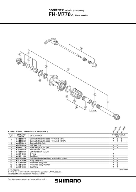 SHIMANO Deore XT FH-M770 Freehub 8/9-Speed Freewheel Body Washer - Y3CZ12000-Pit Crew Cycles