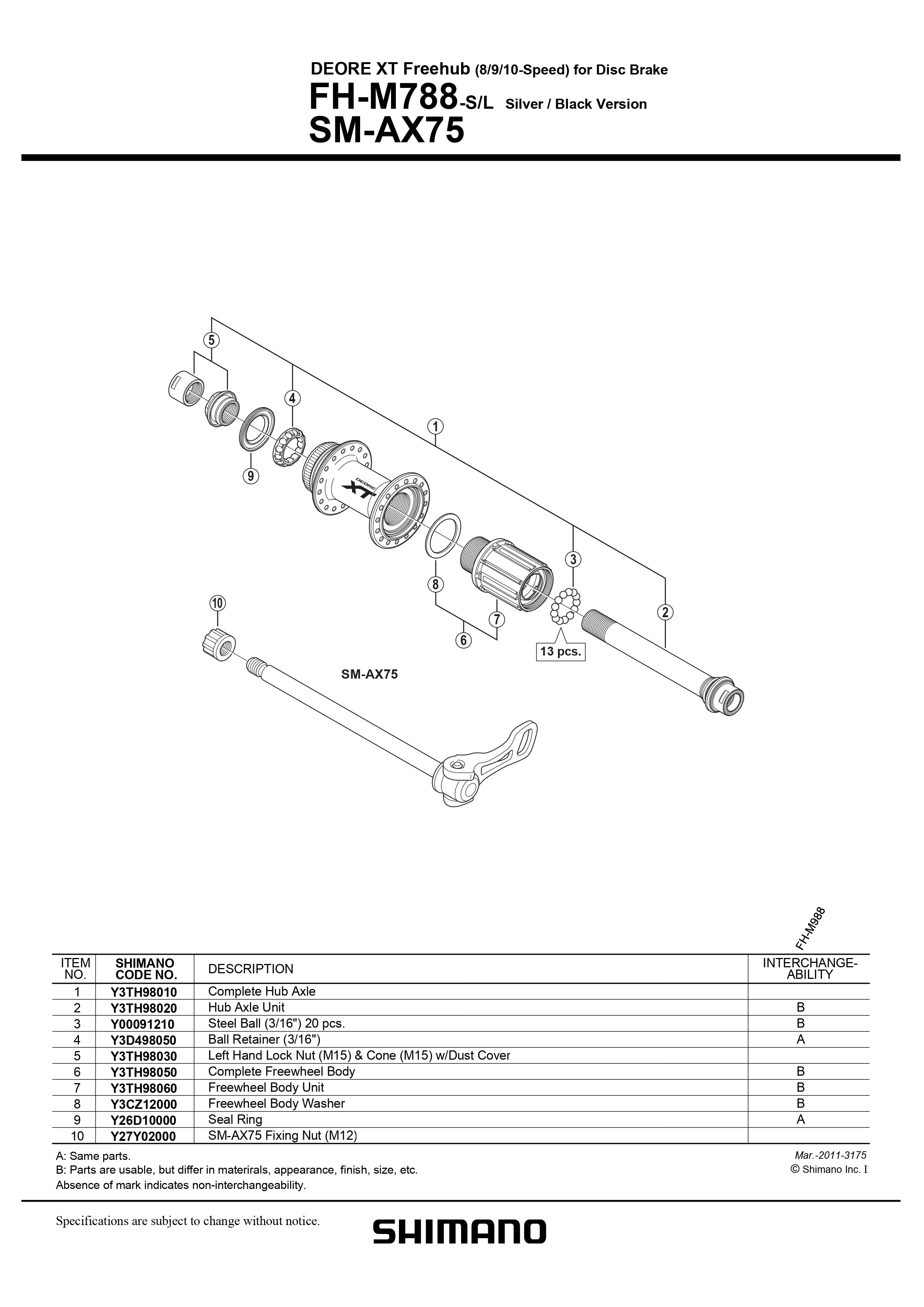 Shimano Hub Axle Unit FH-M788 | Bakker Racing Products