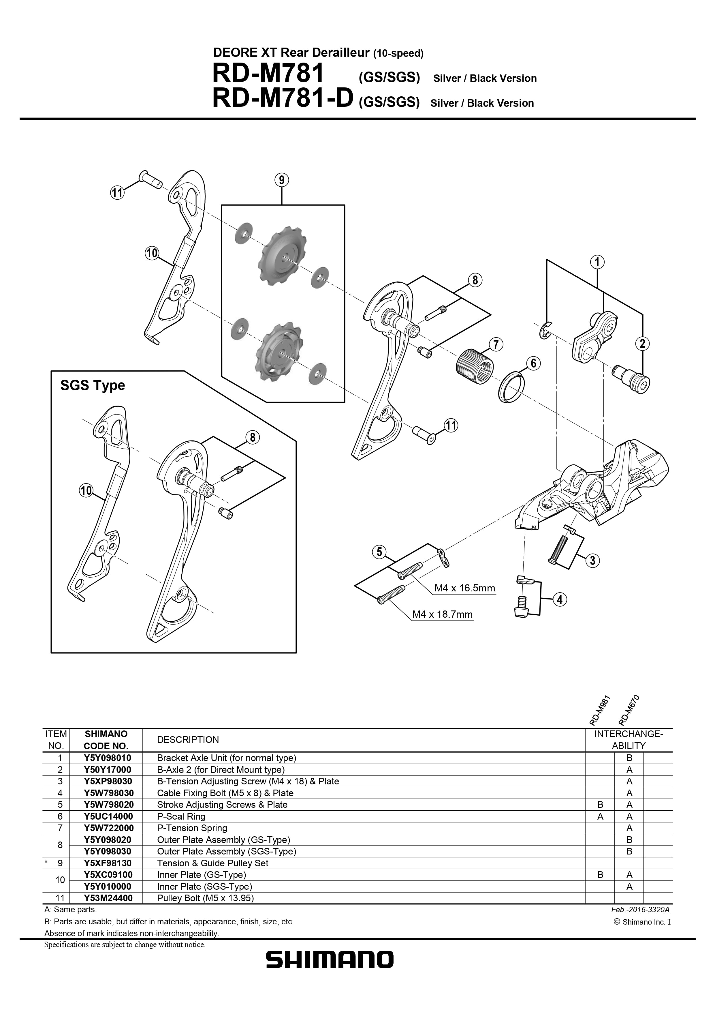 SHIMANO Deore XT M786/M781 SLX M675/M670 Rear Derailleur 10-Speed Bracket Axle Hanger Unit - Y5Y098010-Pit Crew Cycles