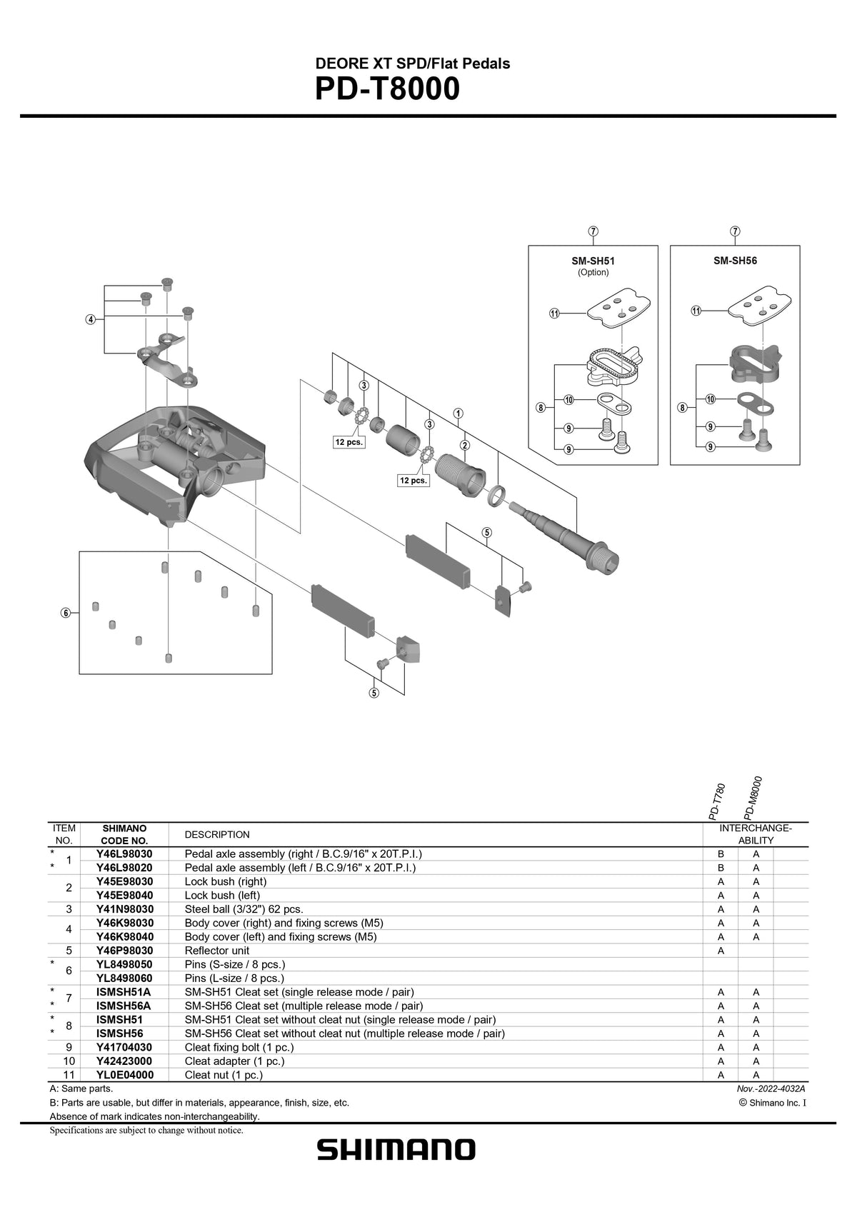 SHIMANO Deore XT PD-T8000 SPD/Flat Pedals Small Parts-Pit Crew Cycles