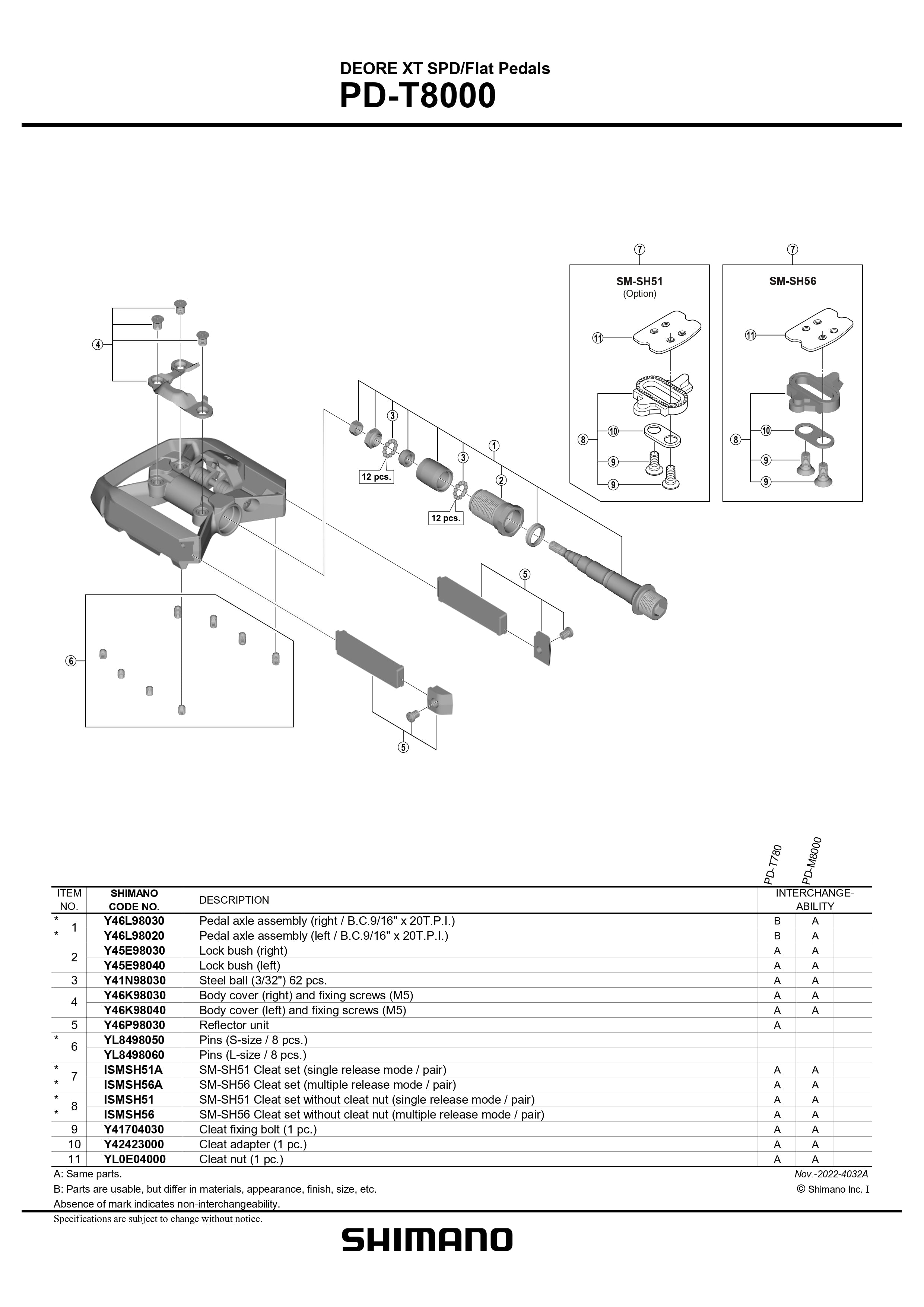 SHIMANO Deore XT PD-T8000 SPD/Flat Pedals Small Parts-Pit Crew Cycles