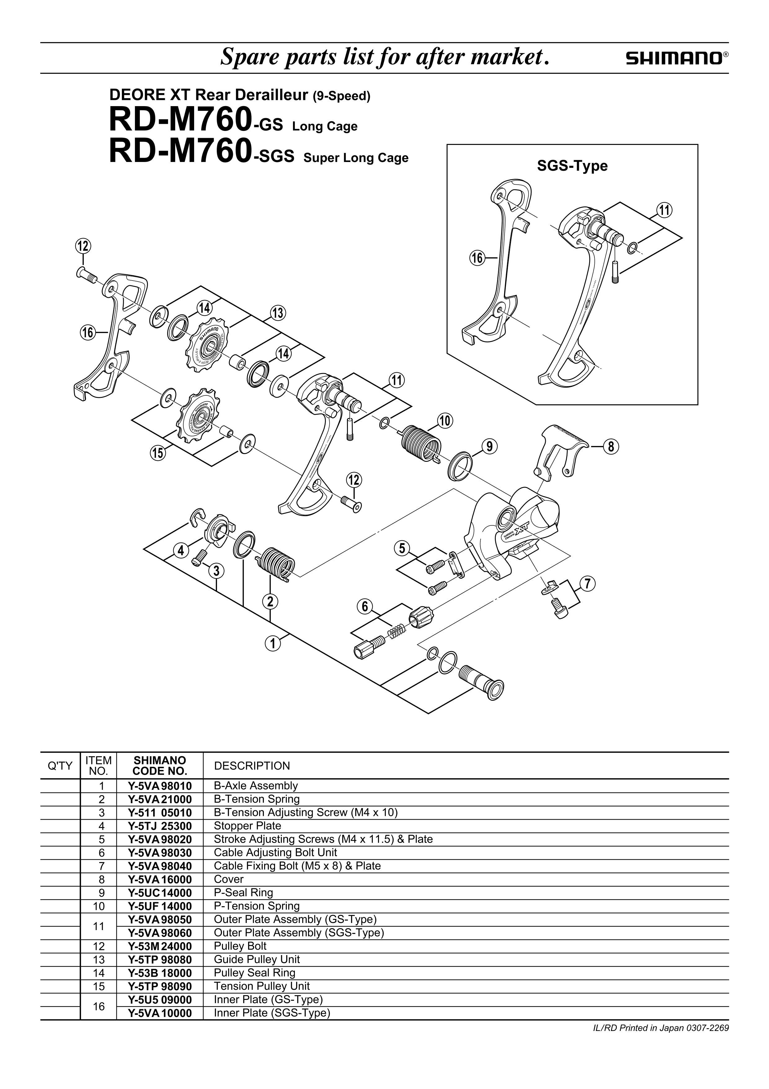 SHIMANO Deore XT RD-M760 Rear Derailleur 9-Speed B-Axle Assembly - Y5VA98010-Pit Crew Cycles