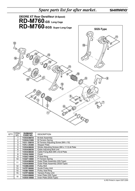 SHIMANO Deore XT RD-M760 Rear Derailleur 9-Speed B-Axle Assembly - Y5VA98010-Pit Crew Cycles