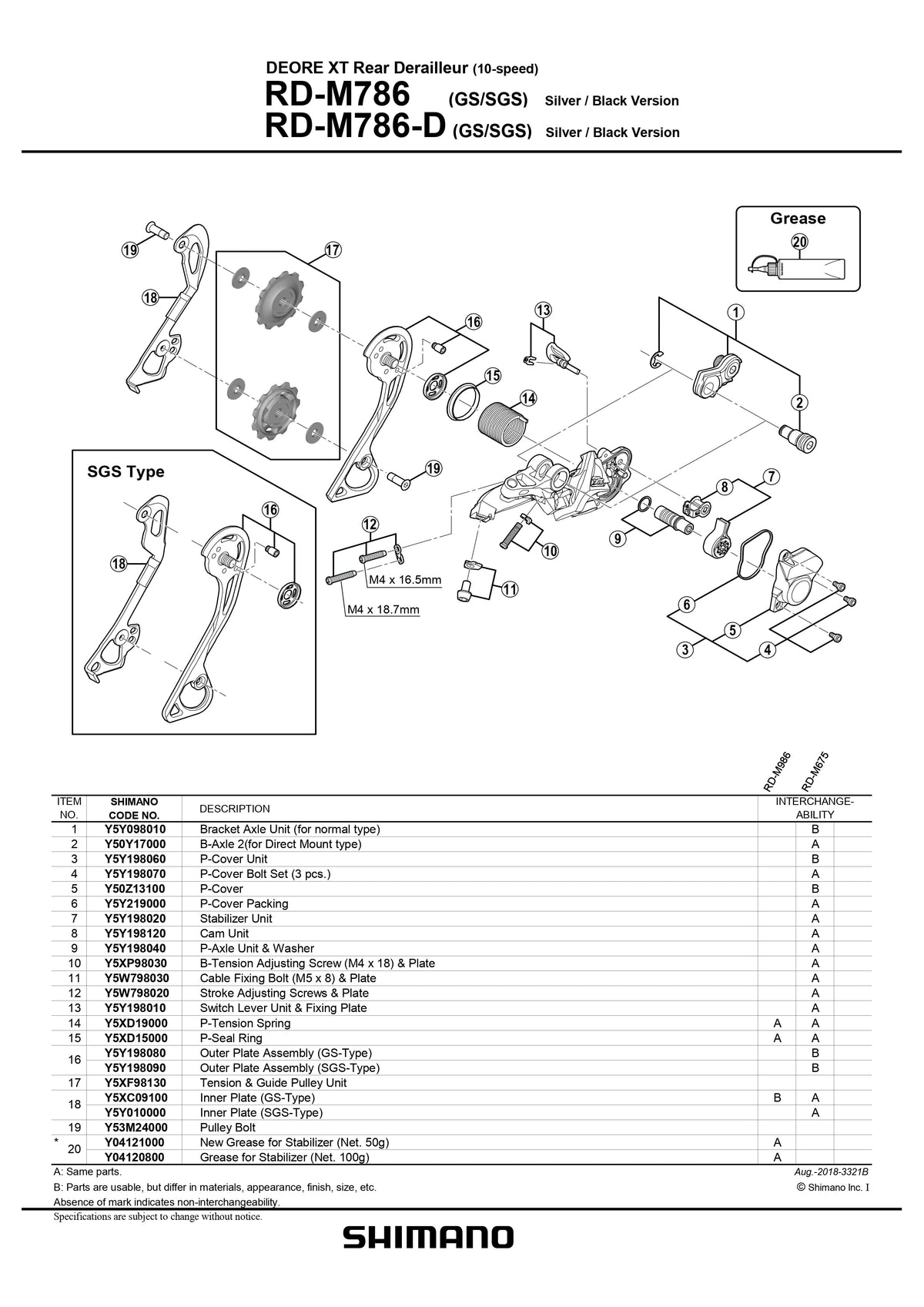 SHIMANO Deore XT RD-M786-D (GS/SGS) Rear Derailleur 10-Speed P-Cover Unit - Y5Y198060-Pit Crew Cycles