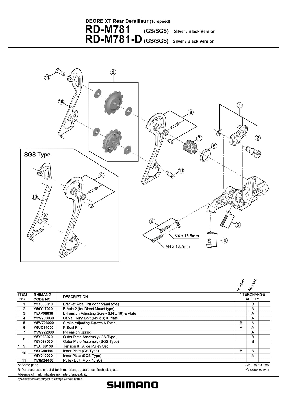 SHIMANO Deore XT RD-M786 (GS/SGS) Rear Derailleur 10-Speed Inner/Outer Assembly Plate-Pit Crew Cycles