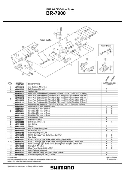 SHIMANO Dura-Ace BR-7900 Brake Caliper Front Pivot Bolt Assembly - Pivot Bolt: 52.5 mm (2-1/16") / Pivot Nut: 18.0 mm 4-Piston - Y8FN98040-Pit Crew Cycles