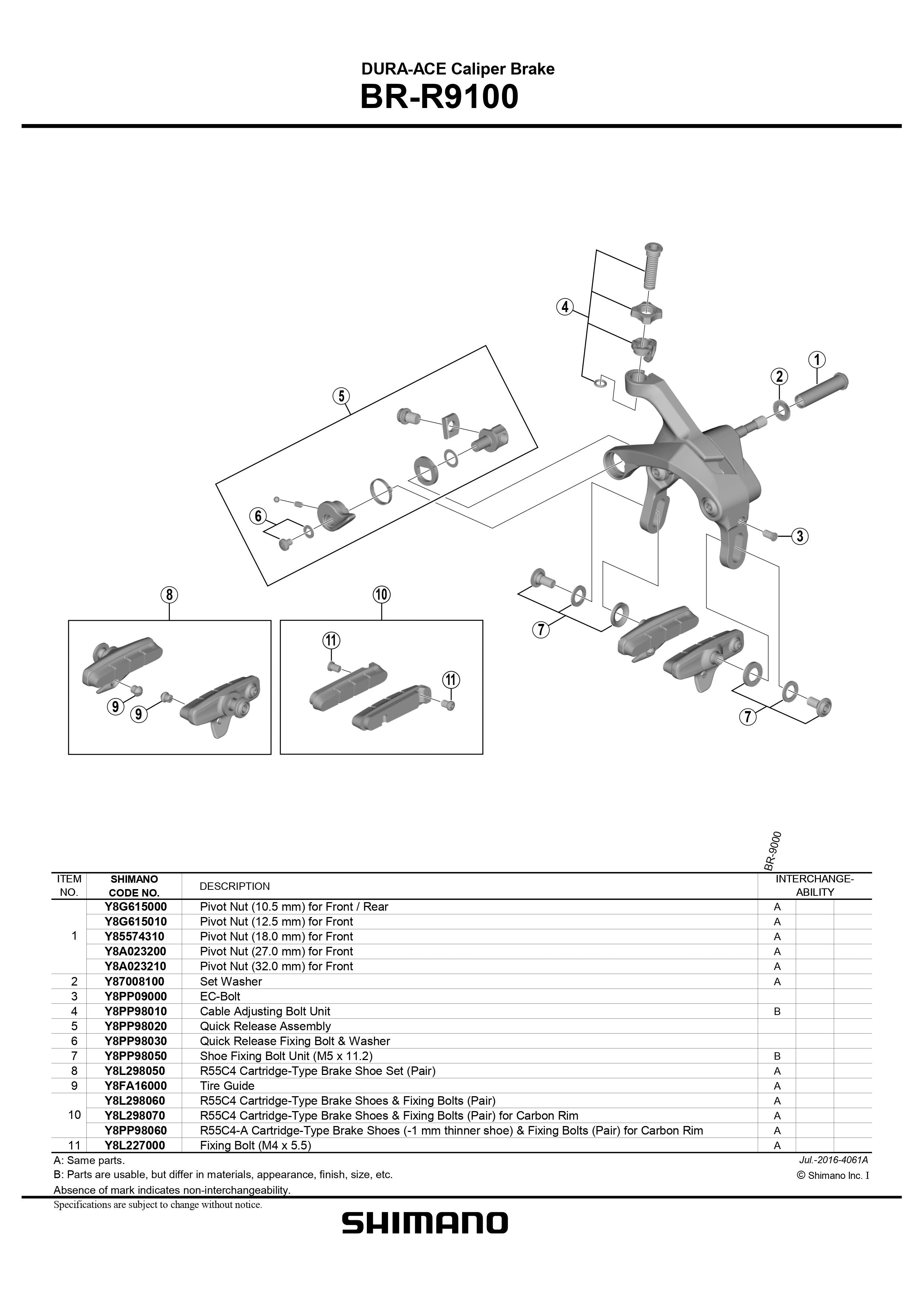 SHIMANO Dura-Ace BR-R9100 Brake Caliper Quick Release Assembly